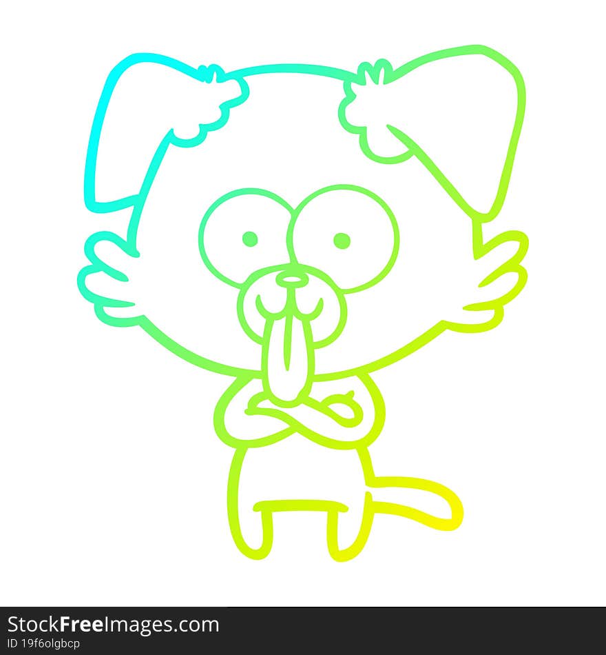 cold gradient line drawing of a cartoon dog with tongue sticking out