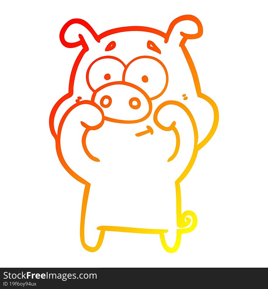 warm gradient line drawing of a happy cartoon pig