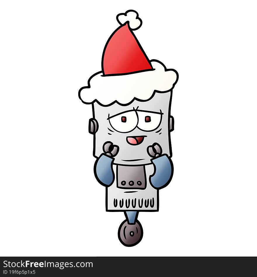 gradient cartoon of a robot wearing santa hat