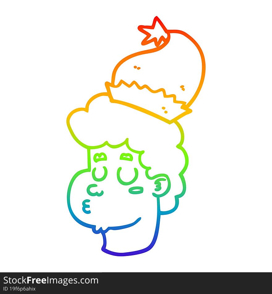 rainbow gradient line drawing cartoon man wearing christmas hat