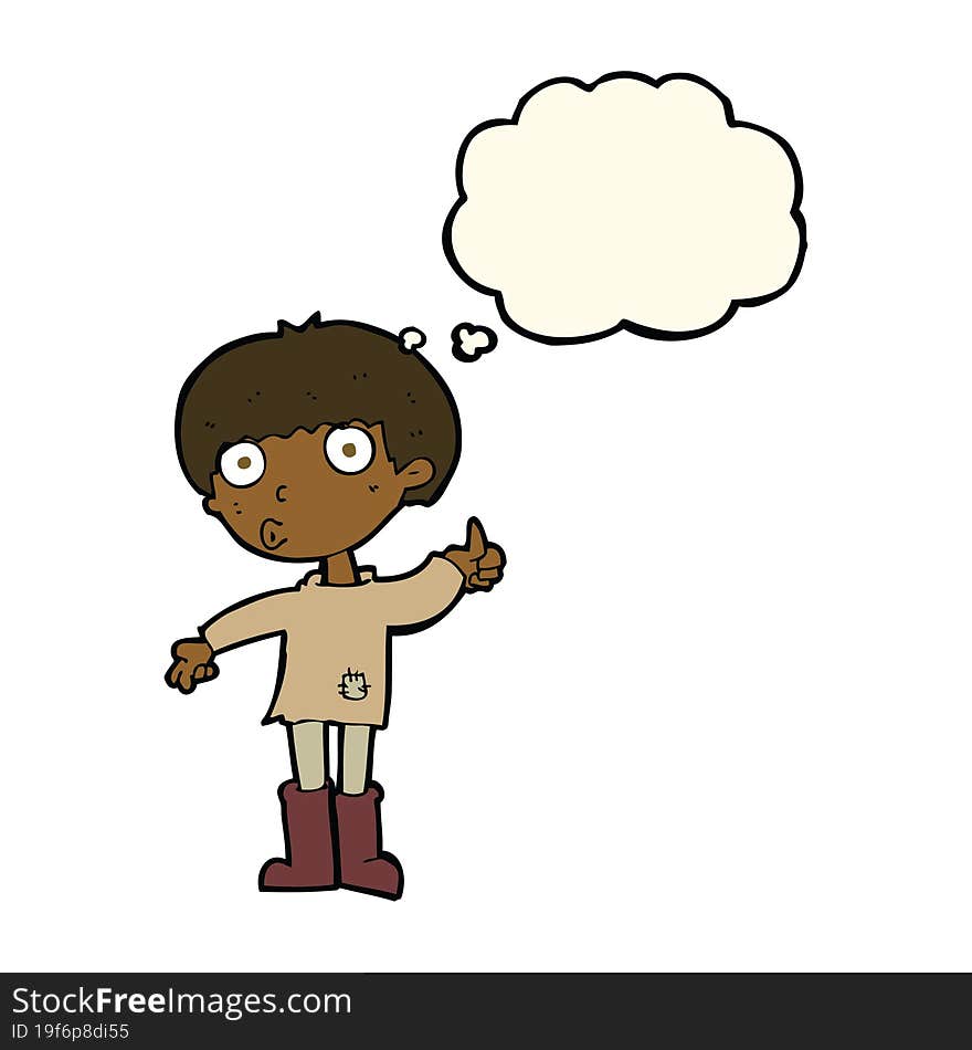 cartoon boy asking question with thought bubble