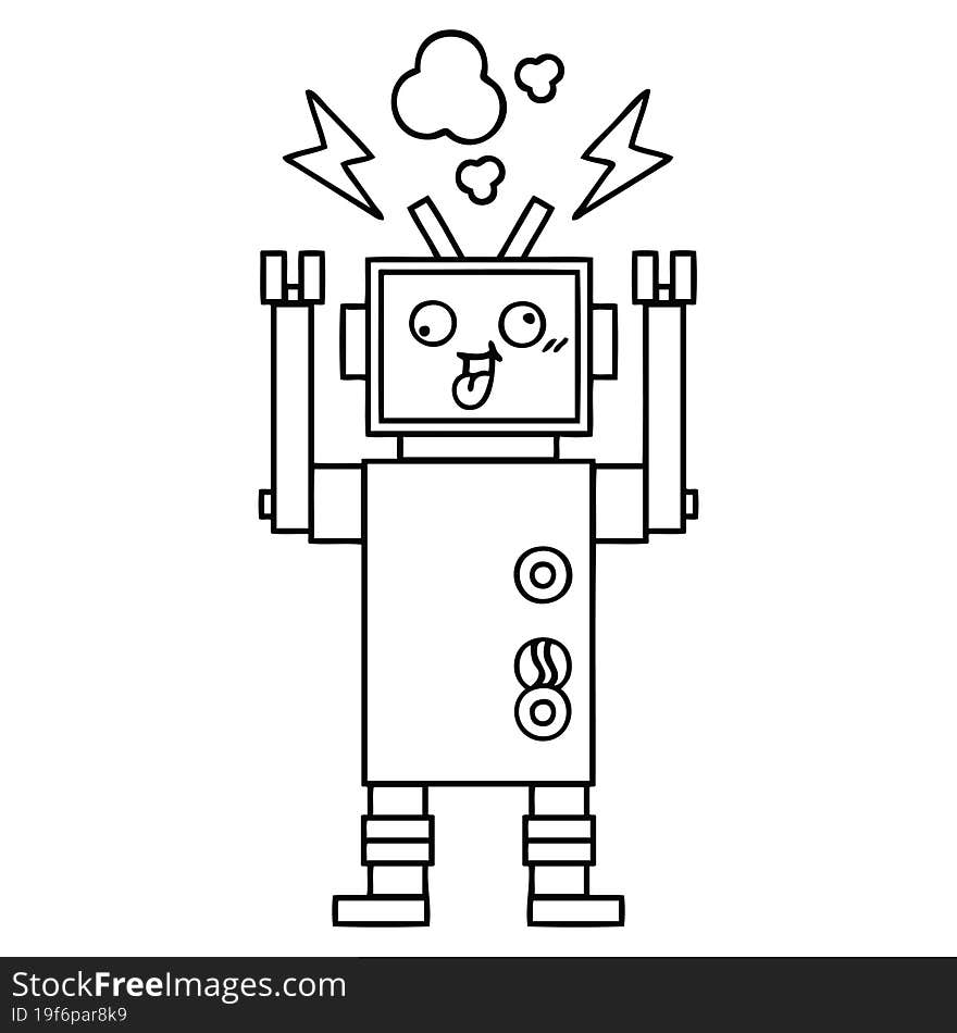 line drawing cartoon of a malfunctioning robot