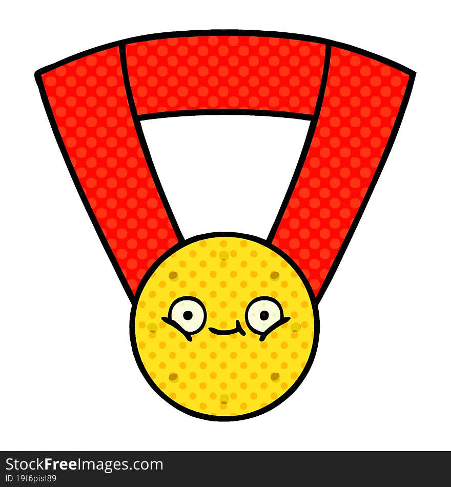 comic book style cartoon of a gold medal