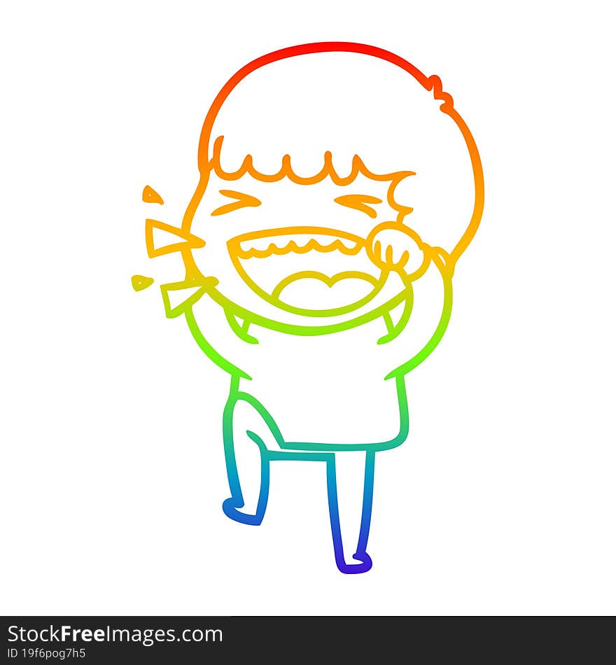 rainbow gradient line drawing of a cartoon laughing man