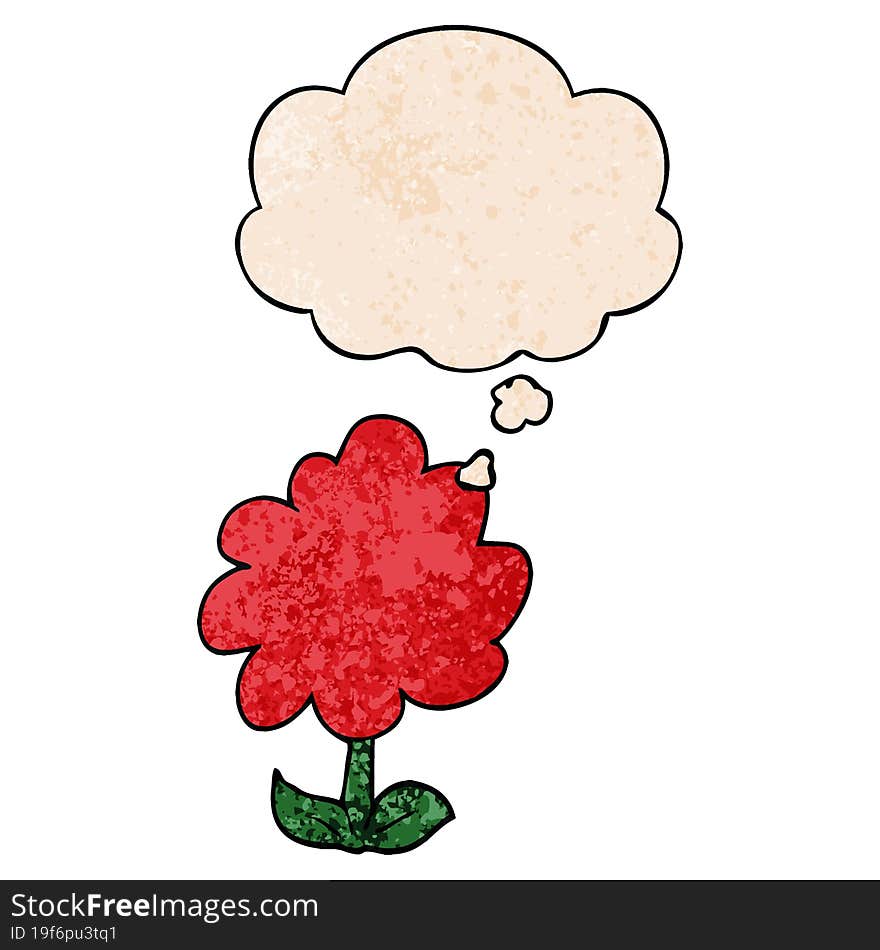 cartoon flower and thought bubble in grunge texture pattern style