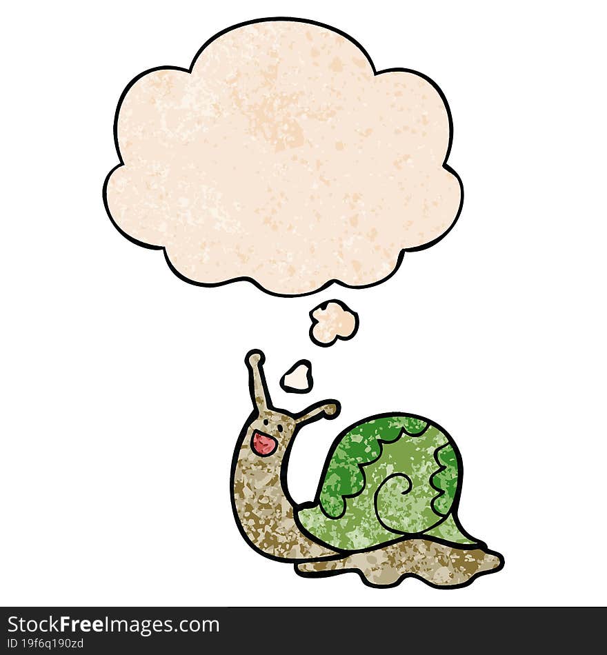 cute cartoon snail with thought bubble in grunge texture style. cute cartoon snail with thought bubble in grunge texture style