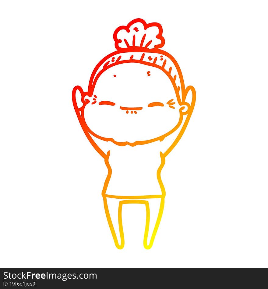 warm gradient line drawing cartoon peaceful old woman