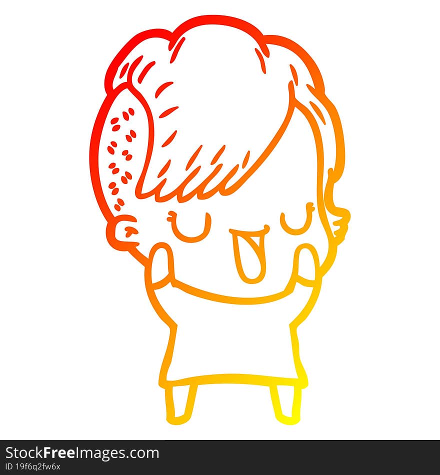 warm gradient line drawing cute cartoon girl with hipster haircut