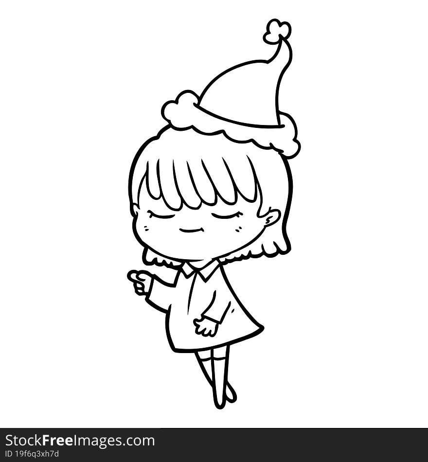 hand drawn line drawing of a woman wearing santa hat