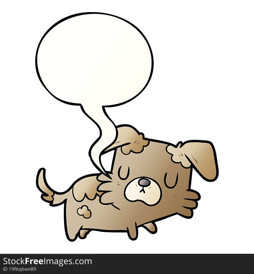 cartoon little dog and speech bubble in smooth gradient style