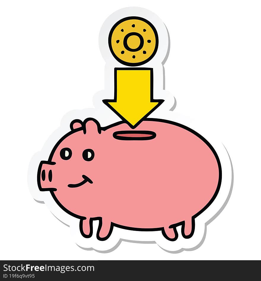 sticker of a cute cartoon piggy bank