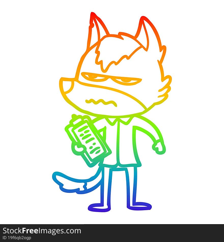 Rainbow Gradient Line Drawing Cartoon Annoyed Wolf