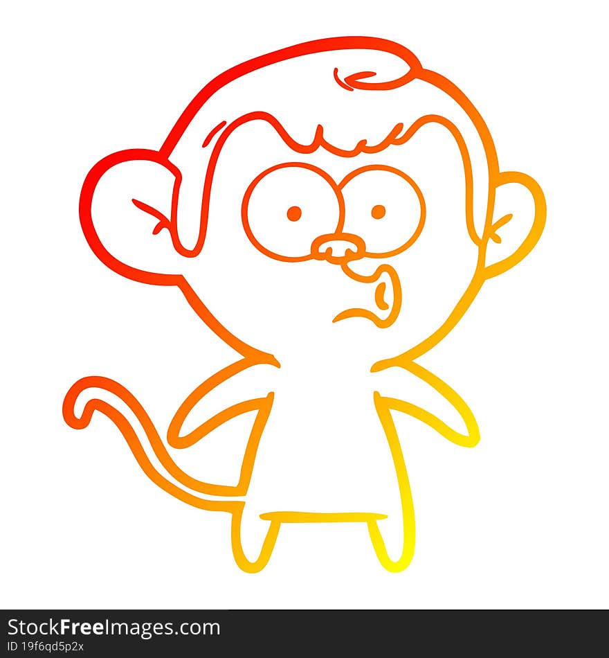 Warm Gradient Line Drawing Cartoon Hooting Monkey