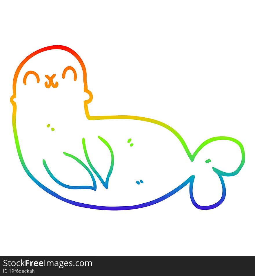 Rainbow Gradient Line Drawing Cartoon Seal