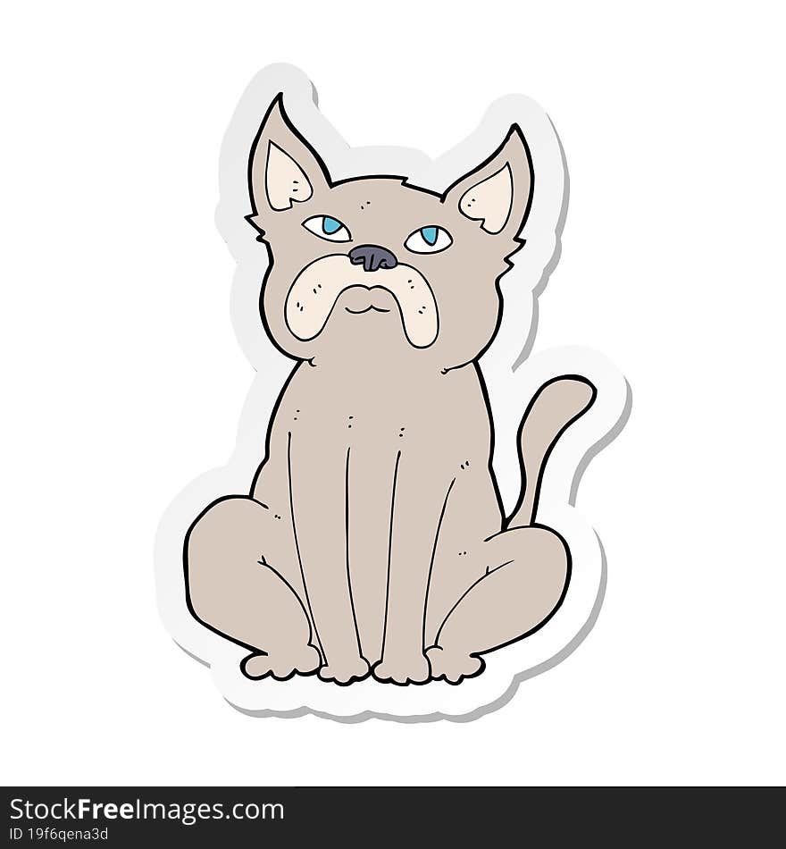 sticker of a cartoon grumpy little dog