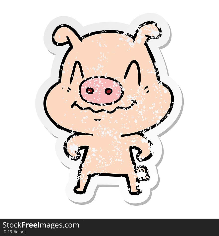 distressed sticker of a nervous cartoon pig