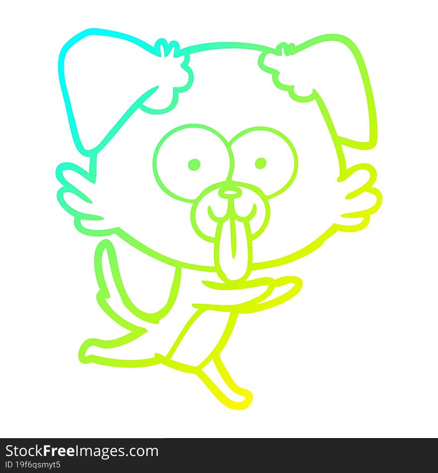 cold gradient line drawing of a cartoon running dog with tongue sticking out