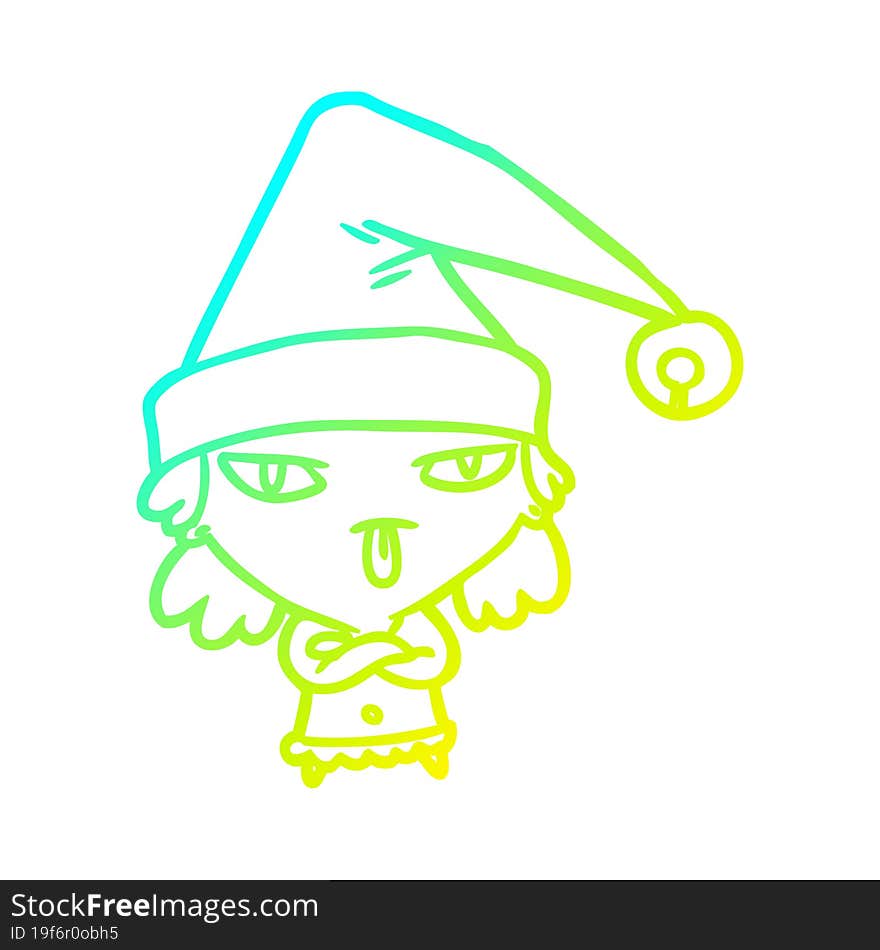 cold gradient line drawing of a girl wearing christmas hat