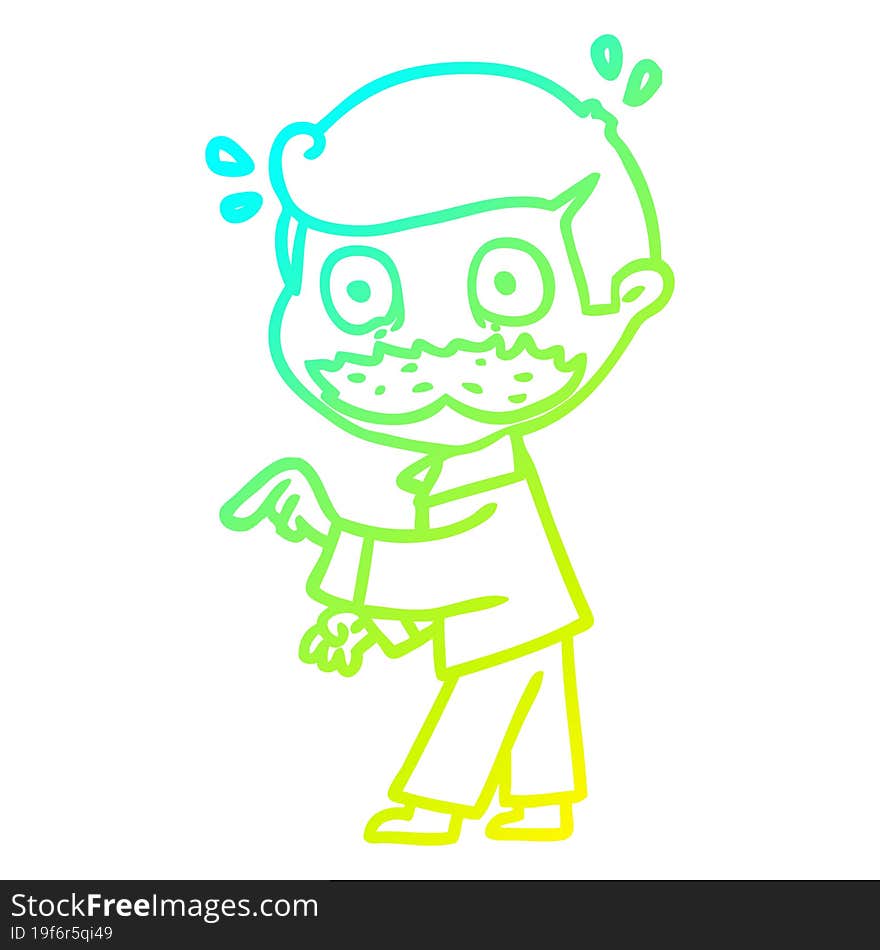 cold gradient line drawing cartoon man with mustache making a point