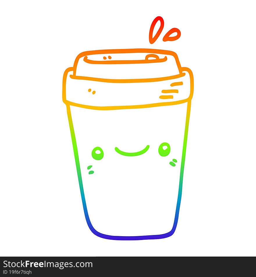 rainbow gradient line drawing cartoon takeaway coffee