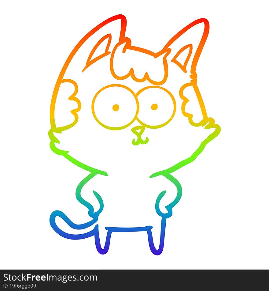 rainbow gradient line drawing happy cartoon cat