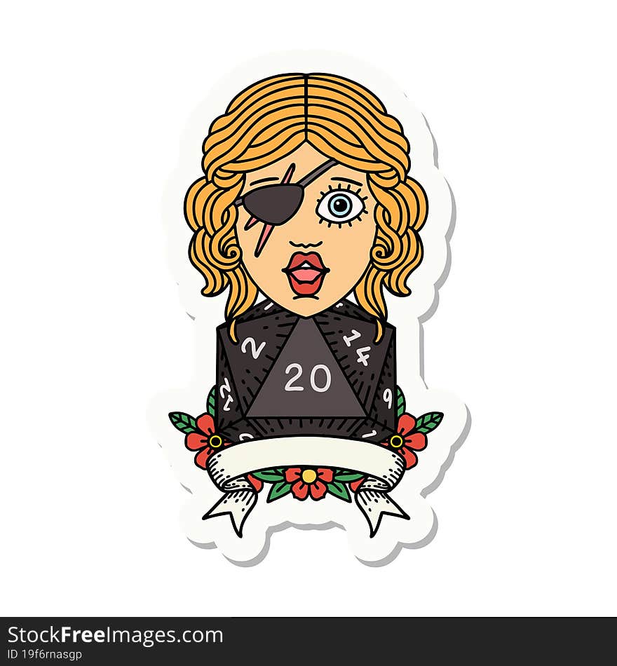 human rogue with natural 20 dice roll sticker