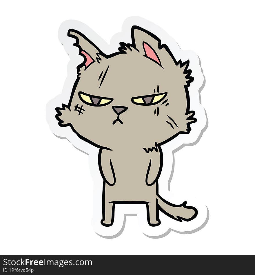 Sticker Of A Tough Cartoon Cat