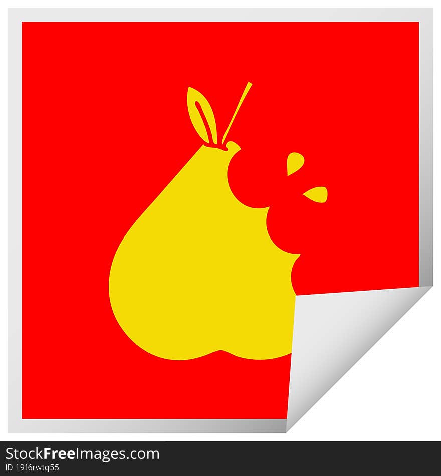 square peeling sticker cartoon of a green pear