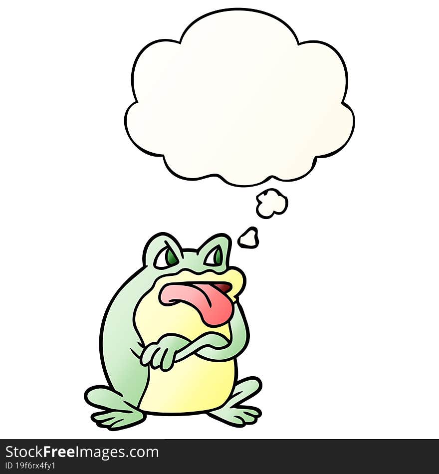 grumpy cartoon frog and thought bubble in smooth gradient style