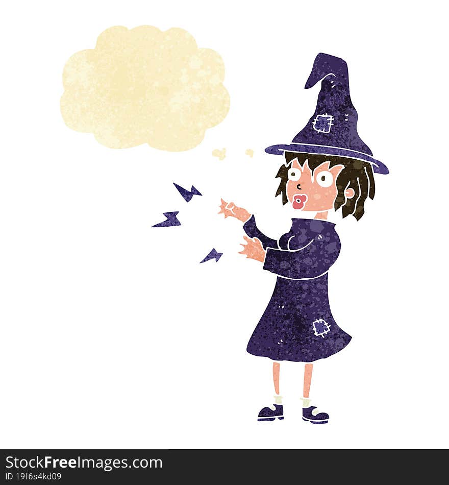 Cartoon Witch Casting Spell With Thought Bubble