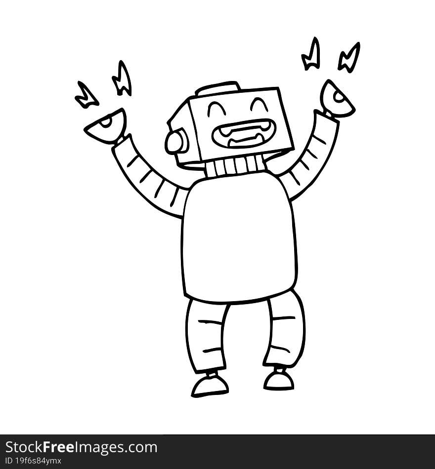 line drawing cartoon happy robot