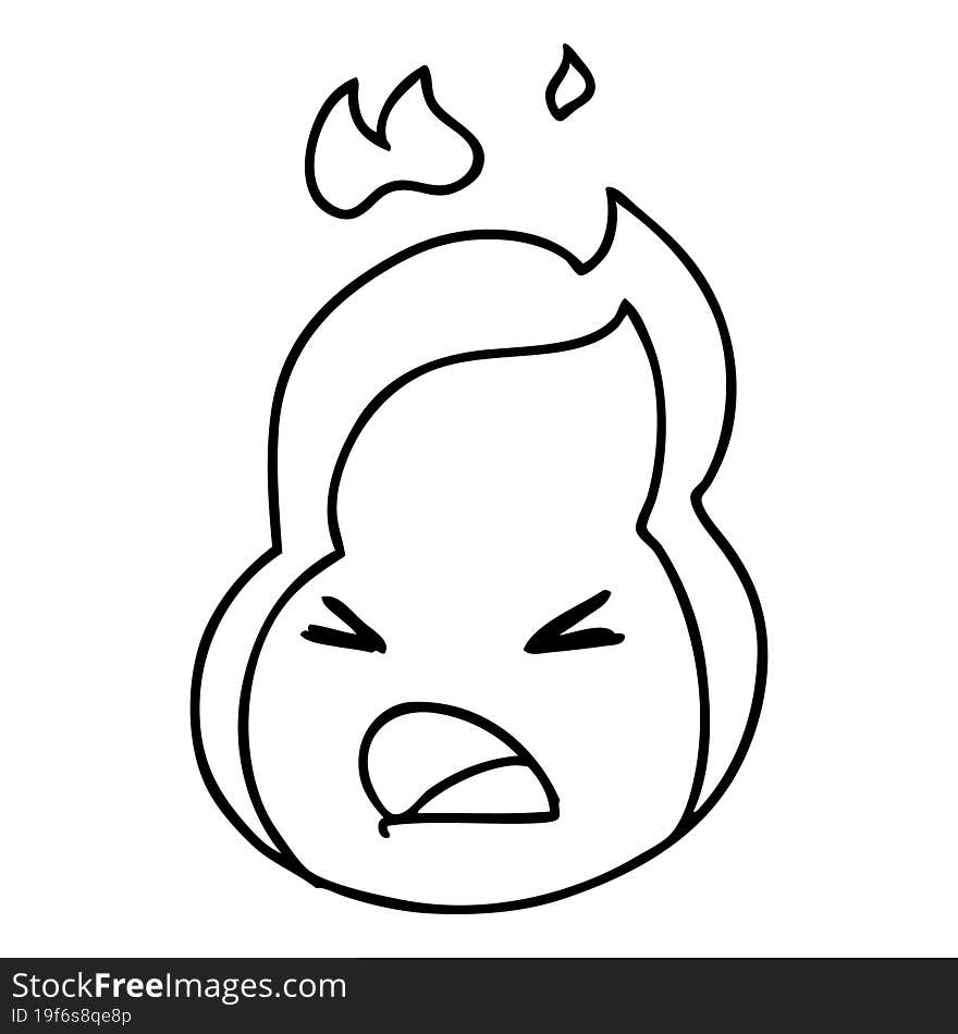 line drawing illustration kawaii cute fire flame. line drawing illustration kawaii cute fire flame