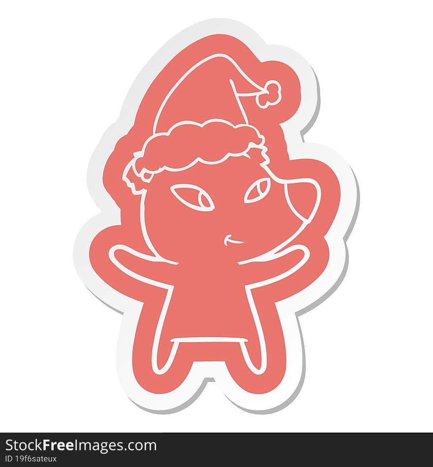 Cute Cartoon  Sticker Of A Bear Wearing Santa Hat