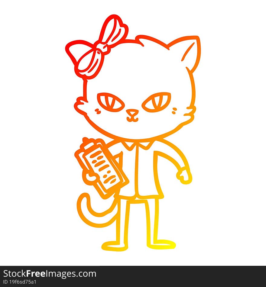 warm gradient line drawing cute cartoon cat