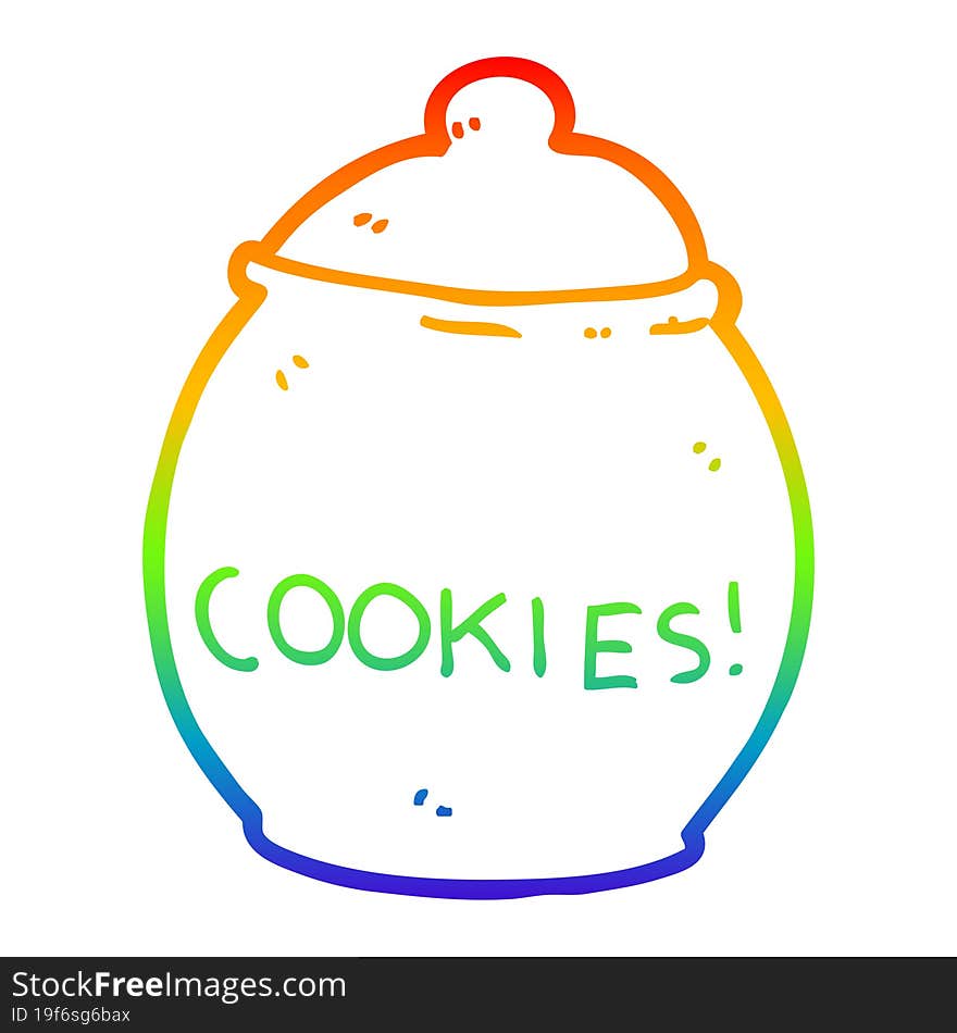 rainbow gradient line drawing of a cartoon cookie jar