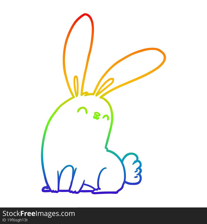 rainbow gradient line drawing of a cute cartoon rabbit