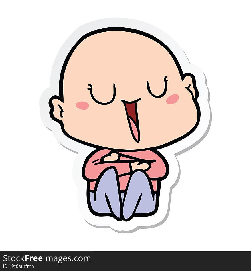 sticker of a happy cartoon bald man