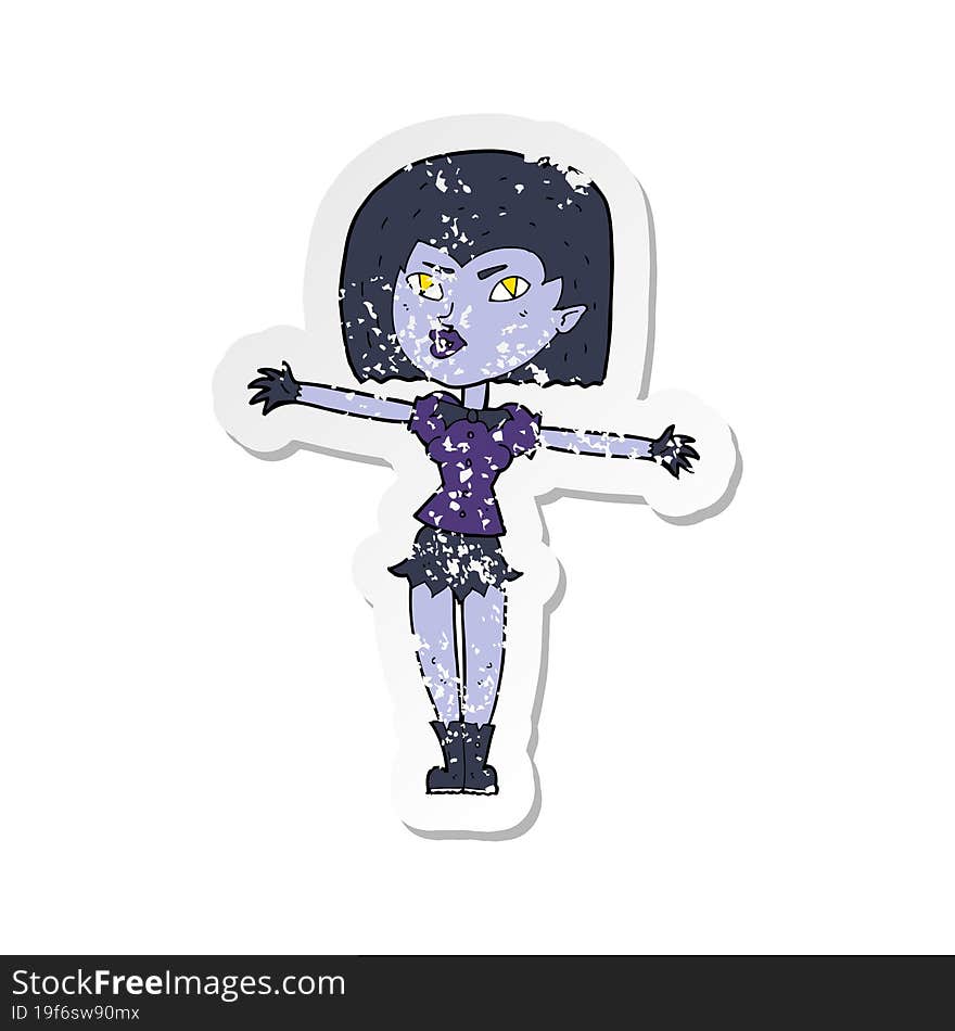 retro distressed sticker of a cartoon vampire girl