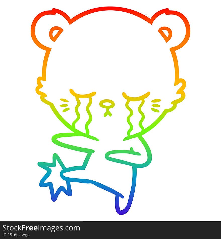 rainbow gradient line drawing crying cartoon polarbear