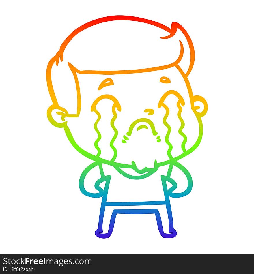 rainbow gradient line drawing of a cartoon man crying