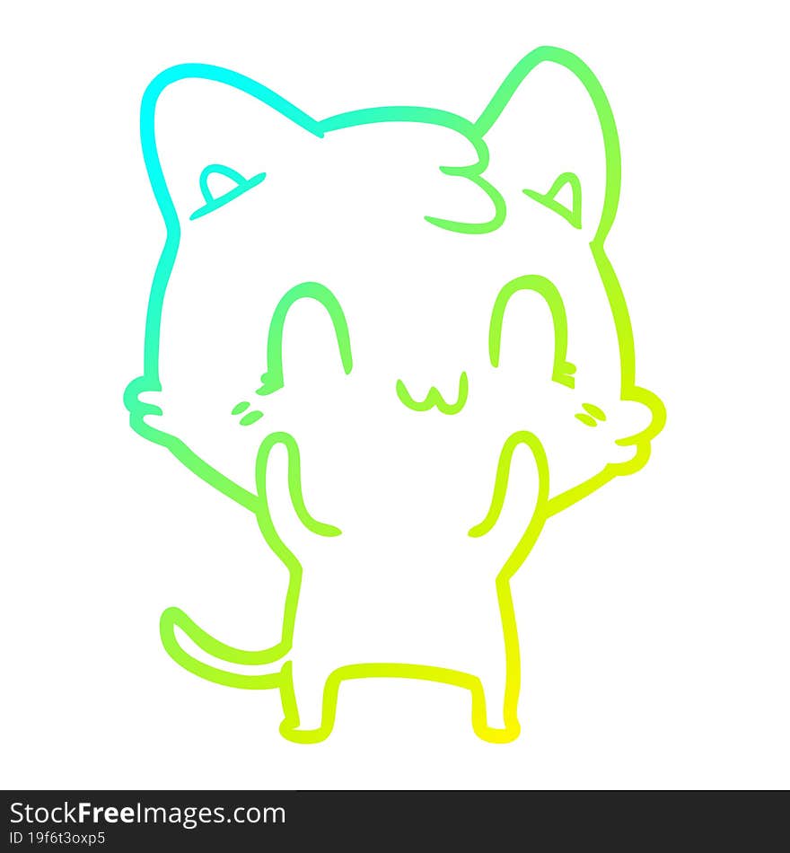 cold gradient line drawing of a cartoon happy cat