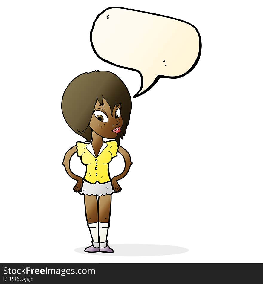 Cartoon Woman With Hands On Hips With Speech Bubble