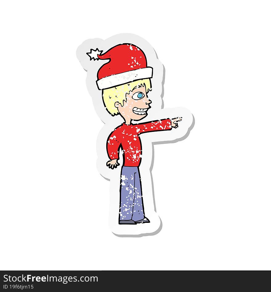 retro distressed sticker of a cartoon man ready for christmas