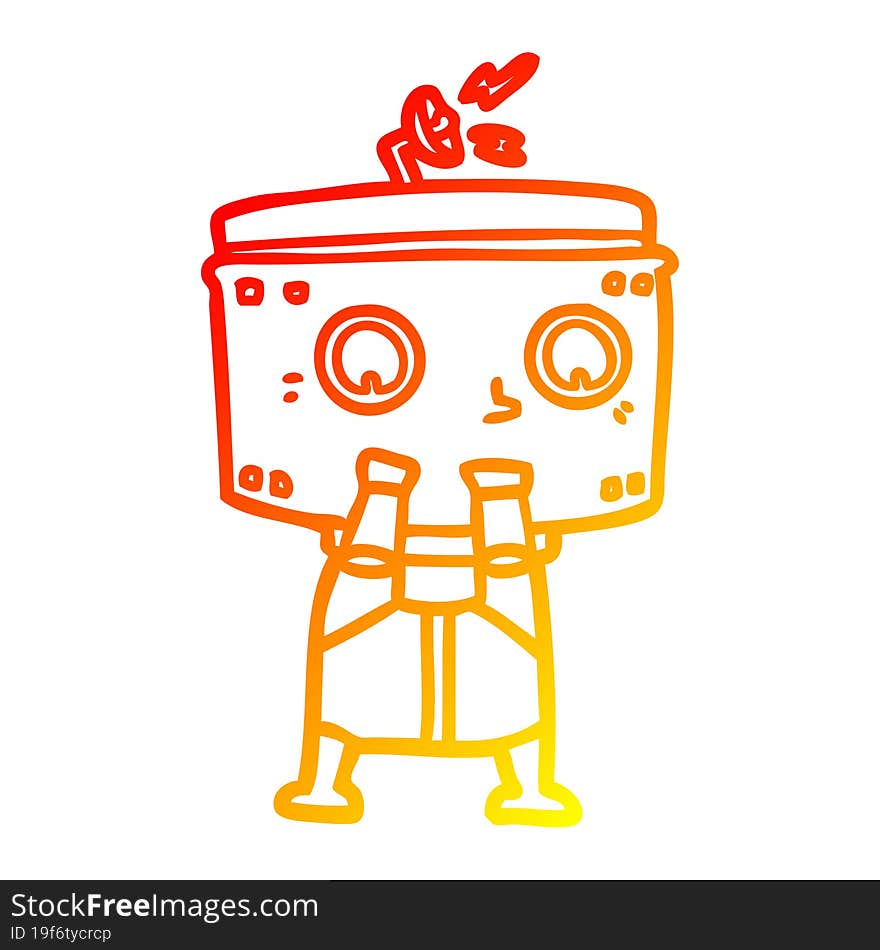 warm gradient line drawing of a cartoon robot