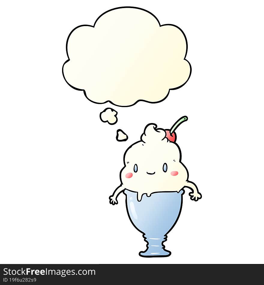 cute cartoon ice cream and thought bubble in smooth gradient style