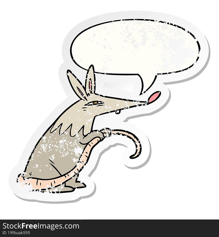 cartoon sneaky rat and speech bubble distressed sticker