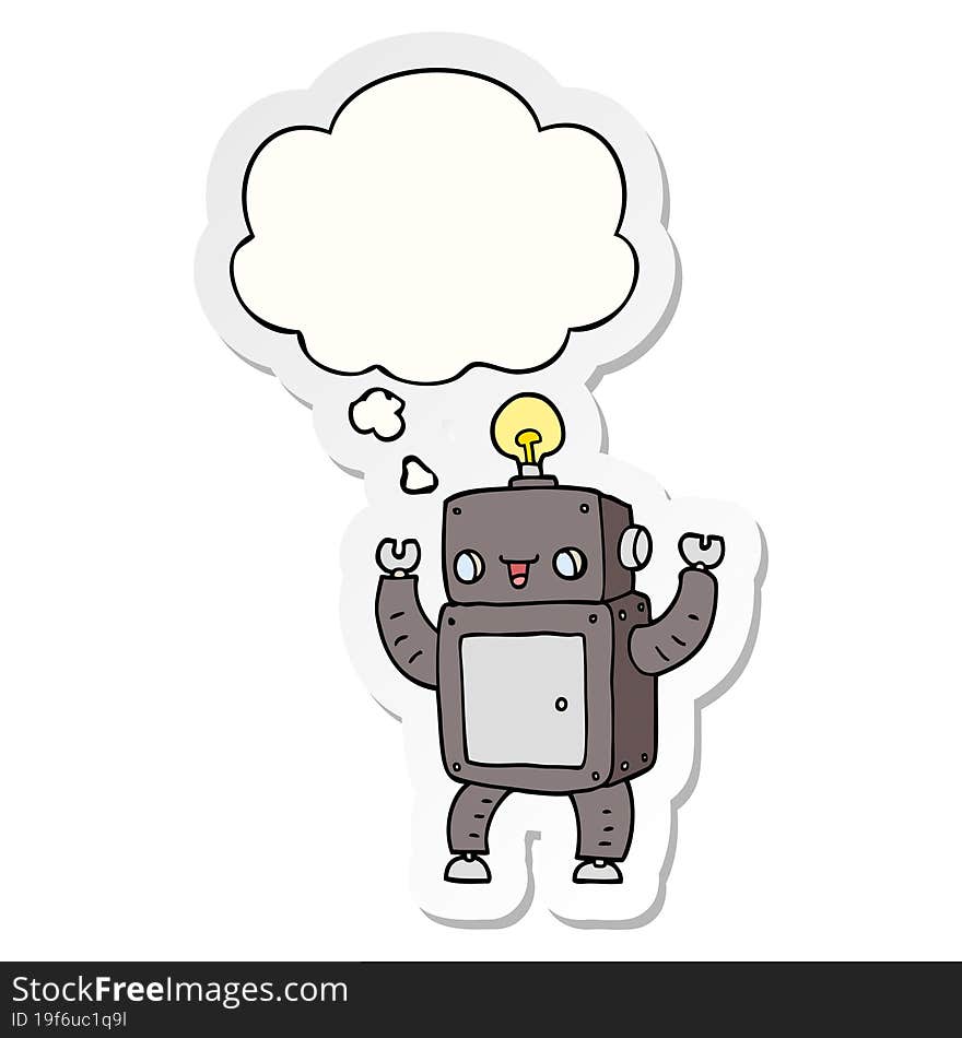 Cartoon Happy Robot And Thought Bubble As A Printed Sticker