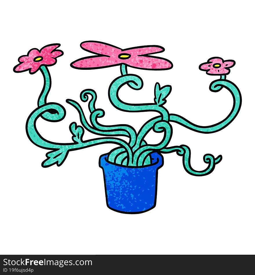 hand drawn textured cartoon doodle of a flower plant