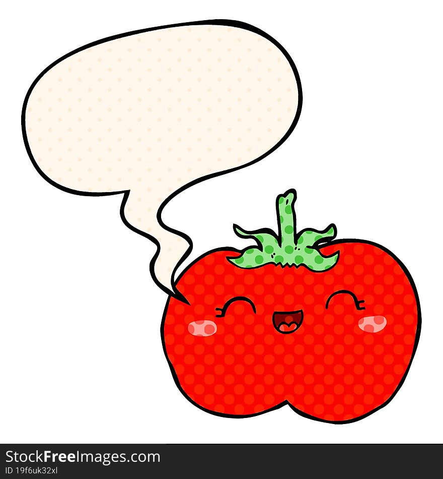 cartoon tomato and speech bubble in comic book style