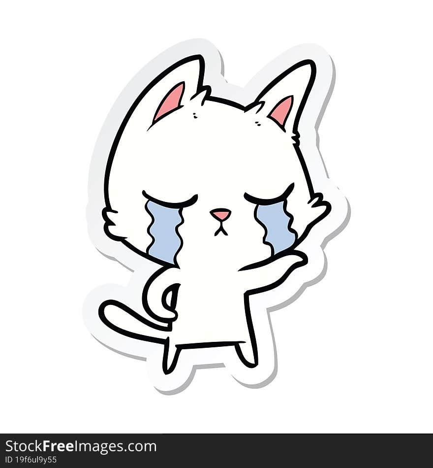 sticker of a crying cartoon cat